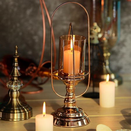 17" Gold Metal Coiled Design Glass Hurricane Candle Holder