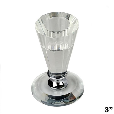 3" Gemcut Egyptian Handcrafted Glass Crystal Votive Candlestick Holder With Silver Metal Stem