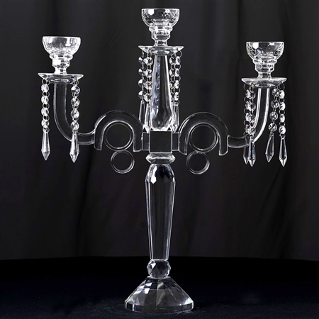 21" 3 Arm Crystal Glass Candelabra Taper Votive Candle Holder