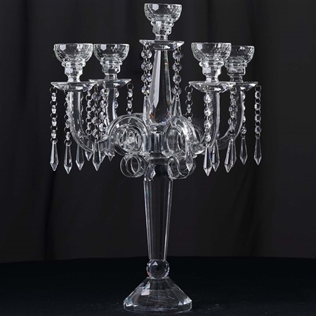 21" Tall 5 Arm Crystal Glass Tabletop Candelabra Taper Votive Candle Holder - Premium Collection
