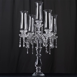 32" Handcrafted 5 Arm Crystal Glass Candelabra Hurricane Taper Candle Holder