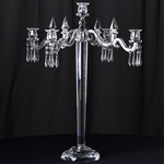 28" Handcrafted 5 Arm Crystal Glass Candelabra Baroque Taper Votive Candle Holder