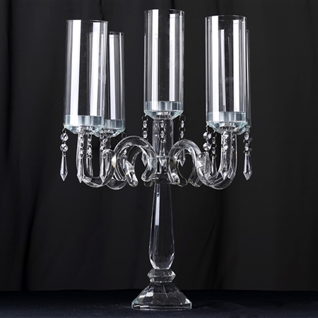 23" Tall Handcrafted 5 Arm Crystal Glass Tabletop Taper Votive Candle Holder Centerpieces