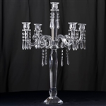 27" Tall Gem Cut 5 Arm Crystal Glass Candelabra Taper Pillar Votive Candle Holder Centerpieces