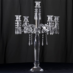 27" Tall Gem Cut 5 Arm Crystal Glass Candelabra Taper Pillar Votive Candle Holder Centerpieces