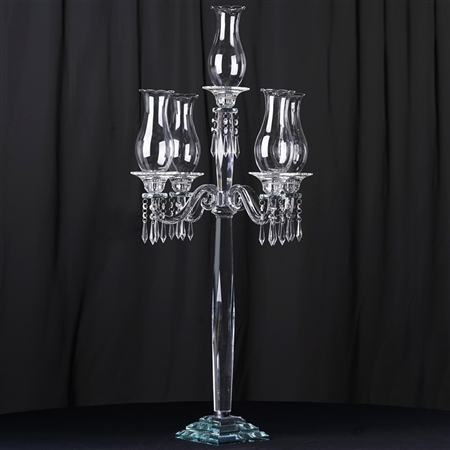 40" Handcrafted 5 Arm Crystal Glass Tabletop Taper Candle Holder Centerpieces