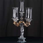 30" Handcrafted 5 Gold Arm Crystal Glass Tabletop Candelabra Hurricane Taper Candle Holder