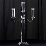 32" Tall Handcrafted Gem Cut 3 Arm Crystal Modern Glass Tabletop Pillar Candle Holder Centerpieces