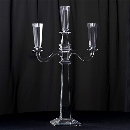 32" Tall Handcrafted Gem Cut 3 Arm Crystal Modern Glass Tabletop Pillar Candle Holder Centerpieces