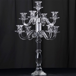 23" Gem Cut 9 Arm 3 Tier Crystal Vintage Glass Tabletop Candle Holder Centerpieces - Premium Collection