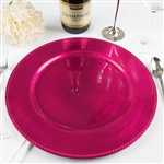 13" Hot Pink Round Acrylic Beaded Charger Plates - Set of 6