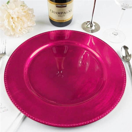 13" Hot Pink Round Acrylic Beaded Charger Plates - Set of 6