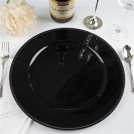 13" Black Round Acrylic Beaded Charger Plates - Set of 6