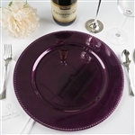 13" Eggplant Round Acrylic Beaded Charger Plates - Set of 6