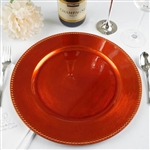 13" Orange Round Acrylic Beaded Charger Plates - Set of 6