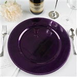 13" Purple Round Acrylic Beaded Charger Plates - Set of 6