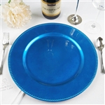 13" Royal Blue Round Acrylic Beaded Charger Plates - Set of 6