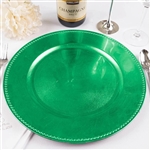 13" Green Round Acrylic Beaded Charger Plates - Set of 6