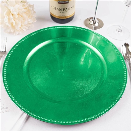 13" Green Round Acrylic Beaded Charger Plates - Set of 6