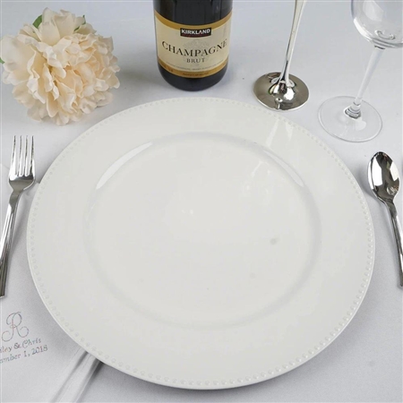 13" White Round Acrylic Beaded Charger Plates - Set of 6