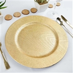 13" Gold Round Wooden Textured Acrylic Charger Plates - Set of 6
