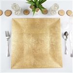 12" Gold Square Wooden Textured Acrylic Charger Plates - Set of 6