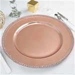 Round 13" Blush/Rose Gold Crystal Beaded Acrylic Charger Plates Party Dinner Servers - Pack of 6