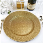13" Gold Round Glitter Acrylic Plastic Charger Plates - Set of 6