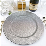 13" Silver Round Glitter Acrylic Plastic Charger Plates - Set of 6