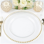 12" Round Gold Beaded Rim Glass Charger Plates - Set of 8