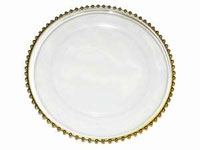 12" Round Gold Beaded Rim Glass Charger Plates - Set of 8