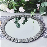 13" Silver Mirror Glass Charger Plates with Glitter Jeweled Rim - Set of 2