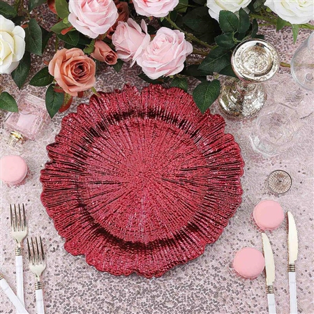 13" Round Reef Burgundy Plastic Charger Plates - Set of 6