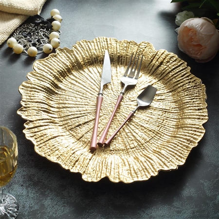 13" Round Reef Gold Plastic Charger Plates - Set of 6