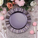 13" Round Purple/Gold Plastic Charger Plates with Gold Brushed Waved Scalloped Rim - Set of 6