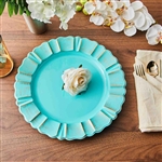 13" Round Turquoise/Gold Plastic Charger Plates with Gold Brushed Waved Scalloped Rim - Set of 6