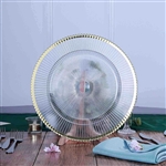 13" Round Sunray Clear Plastic Charger Plates with Wavy Gold Rim - Set of 6