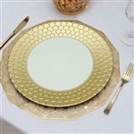 13" Gold Round Plastic Charger Plates with Mermaid Scale Trim - Set of 6