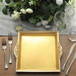10" Gold Square Decorative Acrylic Serving Trays with Embossed Rims - Set of 2