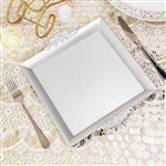 10" Silver Square Decorative Acrylic Serving Trays with Embossed Rims - Set of 2