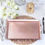 14" x 10" Blush/Rose Gold Rectangle Decorative Acrylic Serving Trays with Embossed Rims - Set of 2