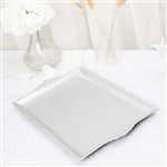 14" x 10" Silver Rectangle Decorative Acrylic Serving Trays with Embossed Rims - Set of 2