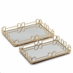 Gold Metal Rectangle Mirrored Decorative Serving Trays - Set of 2