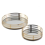 Gold Metal Round Mirrored Decorative Serving Trays - Set of 2