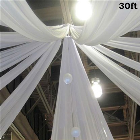 30ft Premium White Fire Retardant Sheer Voile Curtain Ceiling Panel Backdrop