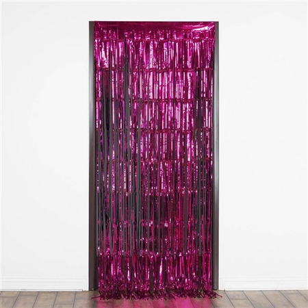 3ft x 8ft Sparkling Metallic Foil Fringe Curtain - Fuchsia