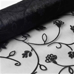 12" x 10 Yards Velvet Embroidery on Organza Fabric Bolt - Black