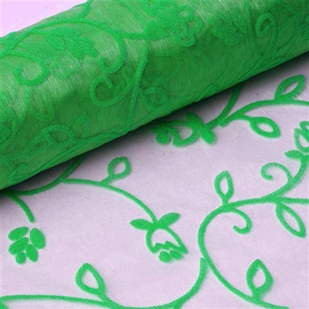 12" x 10 Yards Velvet Embroidery on Organza Fabric Bolt - Emerald Green
