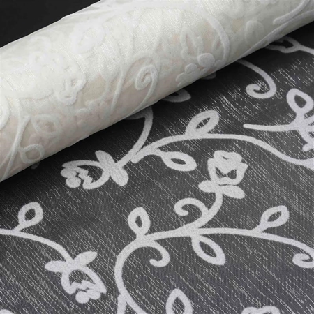 12" x 10 Yards Velvet Embroidery on Organza Fabric Bolt - Ivory
