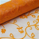 12" x 10 Yards Velvet Embroidery on Organza Fabric Bolt - Orange
